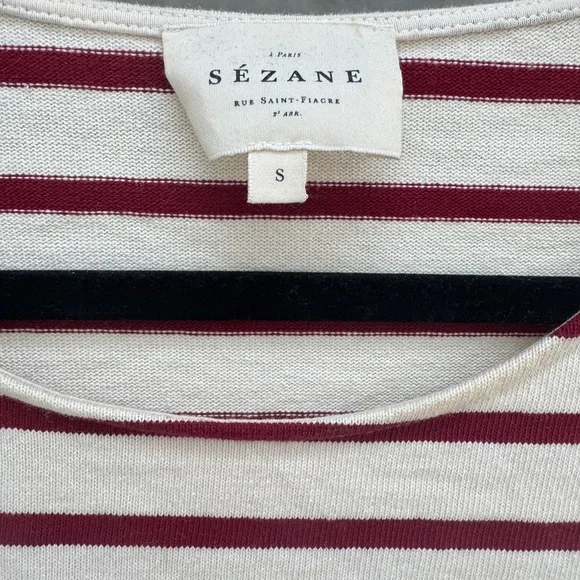 Sezane Collette Mariniere burgundy and White Striped Long Sleeve Shirt - Picture 2 of 3
